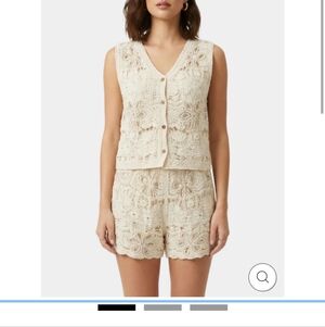 Cotton Blend Crochet Short Set With Silver Beads Accent